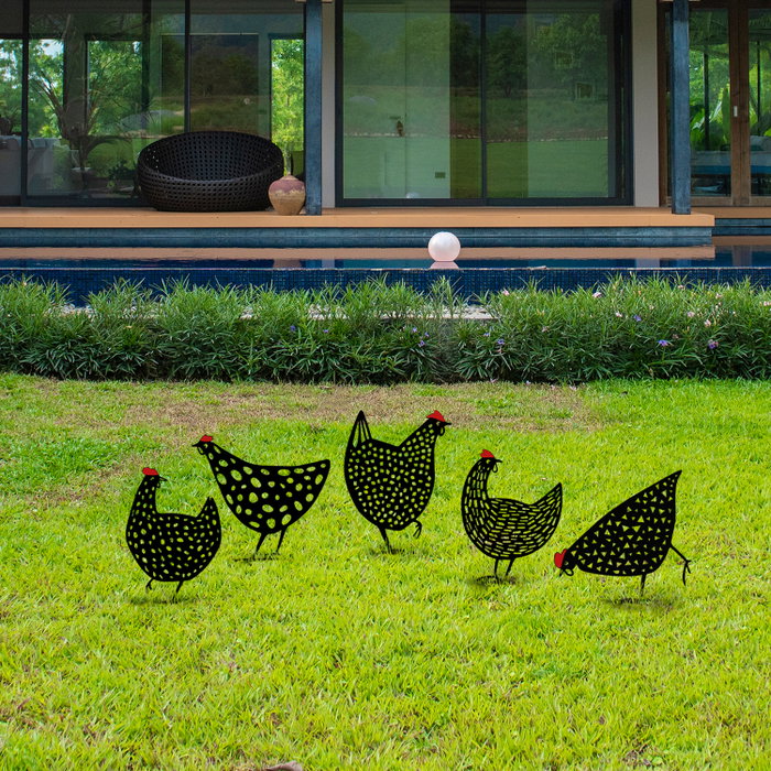 Aberto Design Set de Pollos Decorativos de Metal Negro para Jardín Aberto Design Set de Pollos Decorativos de Metal Negro para Jardín